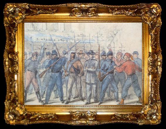 framed  Frank Vizetelly Union Soldiers Attacking Confederate Prisoners in the Streets of Washington, ta009-2